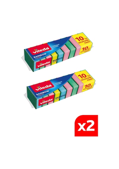 Vileda Rainbow Ekonomik Düz Bulaşık Süngeri 2 x 10 Adet Çok Renkli