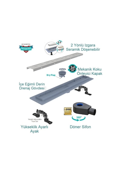 Valtemo Ritmoline Trendy 30 Cm Çift Yönlü Semarik Ayarlı Duş Kanalı