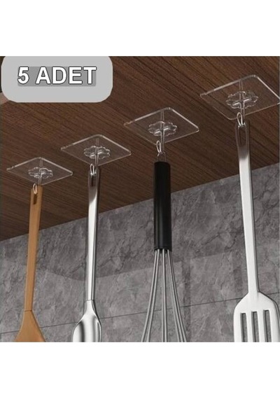 5 Adet 6x6cm Şeffaf Güçlü Kendinden Yapışkanlı Kapı Duvar Askıları Ağır Yük Taşıma Diğer