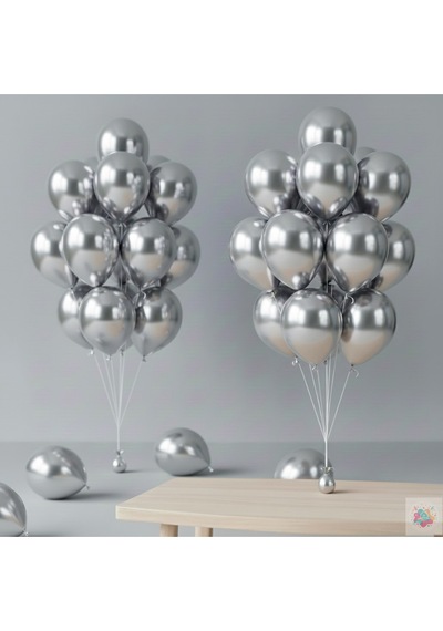 Metalik Gri Balon 20 Adet 11" 28cm Parti Ve Doğum Günü Balonu Gri