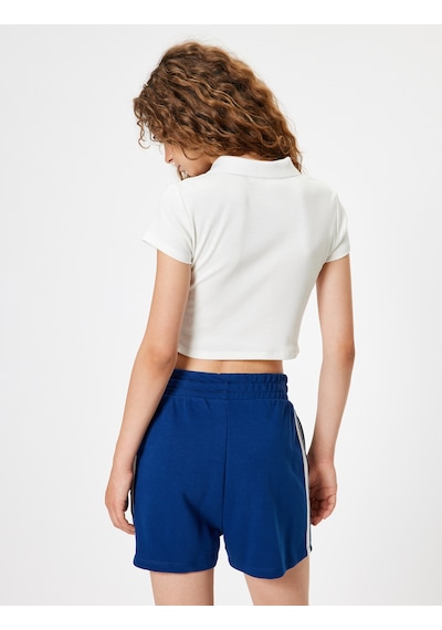 Koton Polo Yaka Tişört Crop Düğmeli Kısa Kollu Kolej İşlemeli Slim Fit Ekru 4sal11196ık Ekru