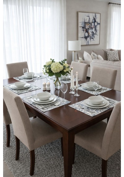 Mavi Beyaz Bohem Tarz Çiçek Desenli Sofra Sunum Altlığı 6 Lı Set - 30x40 Cm Supla & Amerikan Servis
