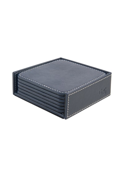 Bardak Altlığı,6 Lı Set,masaüstü Kare Cup Coaster,vegan Suni Deri,11x11 Cm.,lacivert