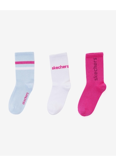 Skechers 3'lü Paket Funny Script Uzun Çorap Büyük Kız Çocuk Pembe-mavi-beyaz Sk2520118-3474