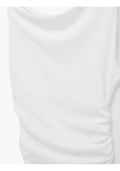 Koton Asimetrik Yaka Slim Fit Kolsuz Drapeli Bluz Ekru 6sal30038ık Ekru