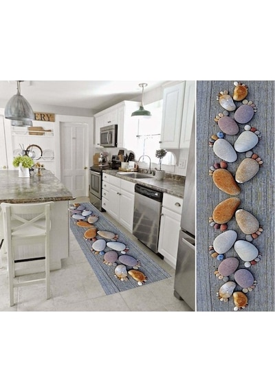 Taş Ayaklar Desen 3 Boyutlu Yumuşak Halı 300X100-300X100 Çok Renkli