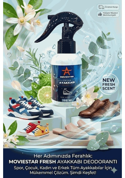 Qramed Moviestar Orthopedix Ayakkabı Deodorantı Koku Giderici Sprey 100 Ml Trigerli Çok Renkli