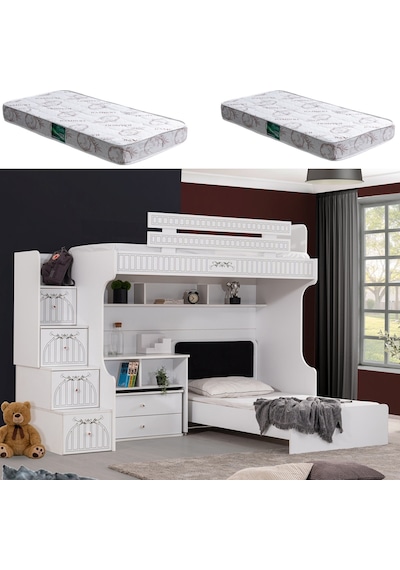 Ranza, Londra Ranza Karyola Oturaklı Çalışma Masası 2 Adet Comfort Yatak 90 x 190 CM Ranza, Londra Ranza Karyola Oturaklı Çalışma Masası 2 Adet Comfort Yatak 90 x 190 CM