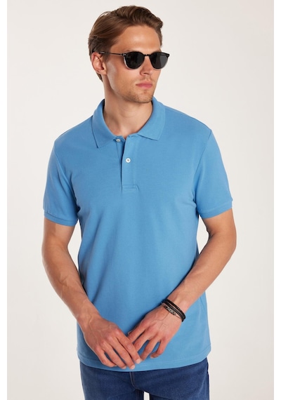 Tudors Erkek Slim Fit Dar Kesim %100 Pamuk Mavi Polo Yaka Tişört-32792 Mavi