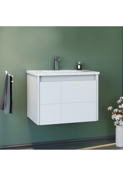 Orka Likya 65 Cm Mdf Mat Beyaz Banyo Dolabı Alt Modül Ve Lavabo Beyaz