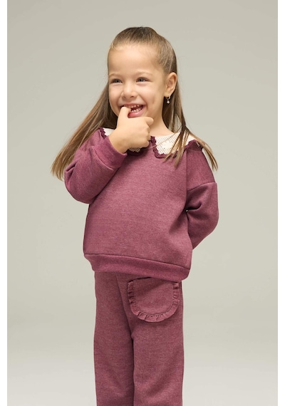 Defacto Kız Bebek Büyük Yaka Nakışlı Sweatshirt G4157a525aubr204 Bordo-br204