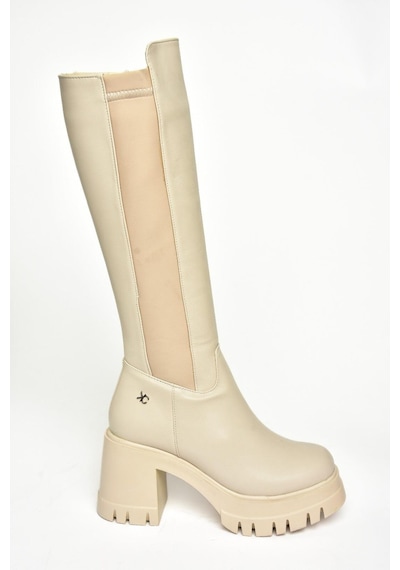 Fox Shoes T973390009 Bej Kalın Topuklu Kadın Çizme Bej