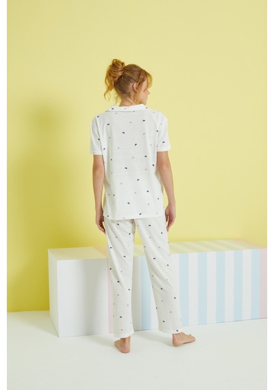 Siyah İnci Örme Düğmeli Pijama Takım 24108027 Çok Renkli