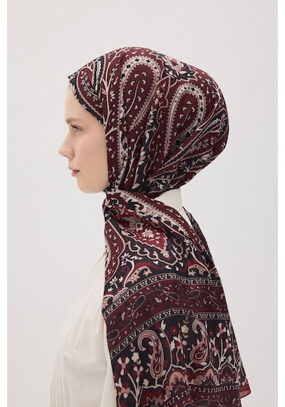 Mirsoy Scarf Almira Pamuk Etnik Desen Şal Bordo
