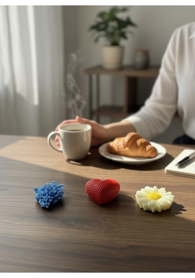 Mum Set 3lü Kırmızı Kalp - Papatya -leylak Hediyelik Özel Günlere Karışık/Çok Renkli