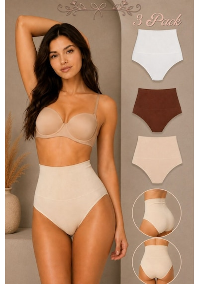 Fit Women Kadın Yüksek Bel Esnek 3 Lü Külot Beyaz-kahve-bej