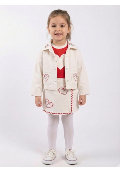 Xo Kids Kız Çocuk 3lü Alt Üst Kombin Takmı 1-4 Yaş Set0482 Krem