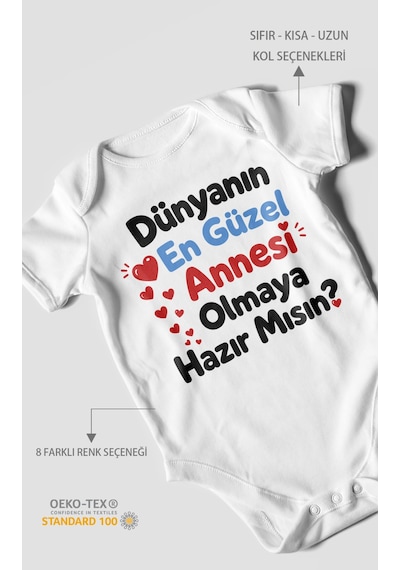 Morivokids Anneye Özel Kısa Kollu Bebek Body %100 Pamuk Zbn177-kk Beyaz