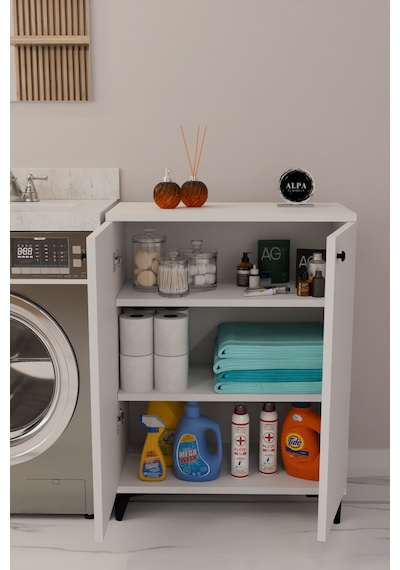 Çok Amaçlı Banyo & Çamaşır Odası Dolabı, Ayarlanabilir Raflı, Kapaklı Modern Banyo Dolabı Beyaz Çok Amaçlı Banyo & Çamaşır Odası Dolabı, Ayarlanabilir Raflı, Kapaklı Modern Banyo Dolabı Beyaz