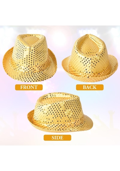 Disko Star Altın Gold Payetli Fötr Şapka Yetişkin Boy - Zmff-860256 18