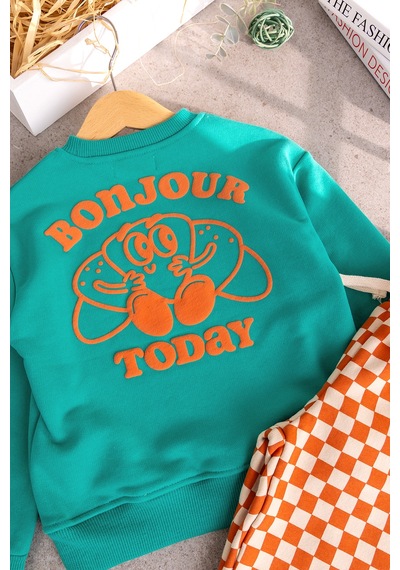 Babymod Erkek Çocuk Sweatshirt Turuncu Dama Desenli Pantolon İkili 3 İplik Altüst Takım Yeşil Babymod Erkek Çocuk Sweatshirt Turuncu Dama Desenli Pantolon İkili 3 İplik Altüst Takım Yeşil