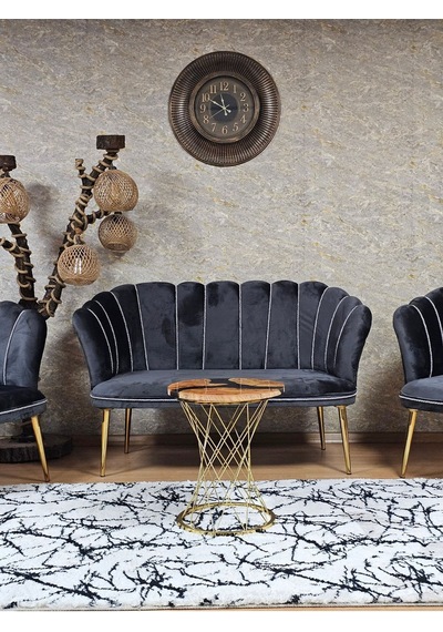Zafir Papatya Çay Seti Koltuk Takımı Gold Sivriltme Ayak, Balkon, Salon, Ofis, Cafe Koltuk Takımı Füme
