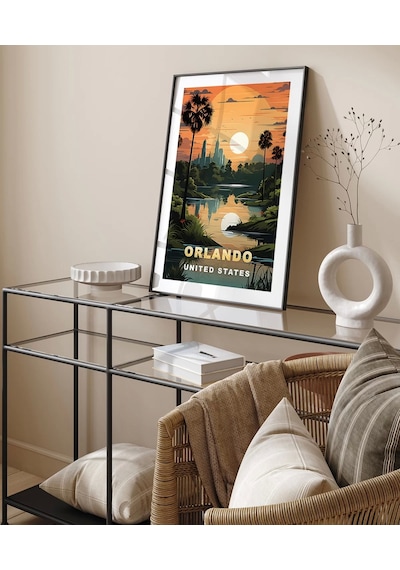 Çerçevesiz Poster Gölet Kenarında Gün Batımı
