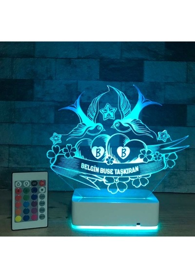Sevgiliye Özel Sen & Ben Ve Kuşlar 3D Led Lamba