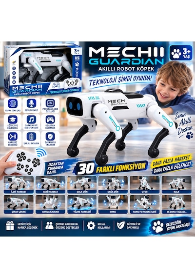 Mechi Yapay Zeka Robot Köpek 30 Fonksiyonlu 2.4ghz Kumandalı Akıllı Sesli Hareketli Robot Köpek