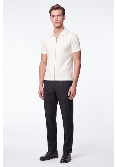 Efor Comfort Fit Rahat Kalıp Polo Yaka Fermuarlı Ekru Beyaz Tişört Ts 930