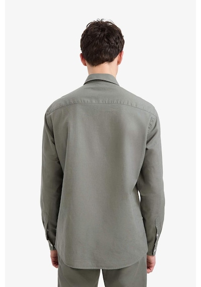 DeFacto Regular Fit Polo Yaka Keten Yazlık Uzun Kollu Gömlek E1729AX25SPKH422