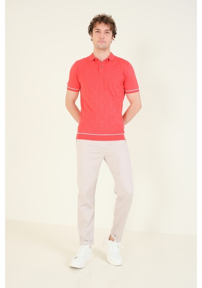 Giyim Dünyası Erkek Desenli Polo Yaka Merserize T-shirt Mercan 001