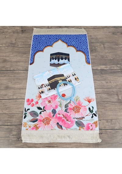 Çocuk Seccadesi 45 82 Cm Kabe Mavi & Kokulu Tesbih Bebek Mavisi & Hacca Gidiyorum Puzzle Çok Renkli