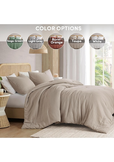 Taupe İkiz Yorgan Seti - 2 Parça Nefes Alabilir Waffle Dobby Dokuma Doku Yorgan Setleri, Modern Çiftlik Evi Boho Yorgan Ve Şemsiye, Tüm Sezon Mikrofiber İkiz Yatak Seti, İkiz/ikiz Xl Çok Renkli
