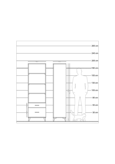 Hyperion Dolap 4 Raflı 2 Çekmeceli 60x44x195 Çam-antrasit Çam