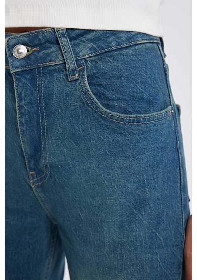 Defacto Comfort Mom Yüksek Bel Uzun Jean Yıkamalı Pantolon D4302AX24AUNM28 Mavi