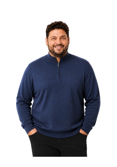 Battalmoda Erkek Büyük Beden İndigo Fermuarlı Dik Yaka Pamuklu Kazak 3xl-4xl-5xl-6xl