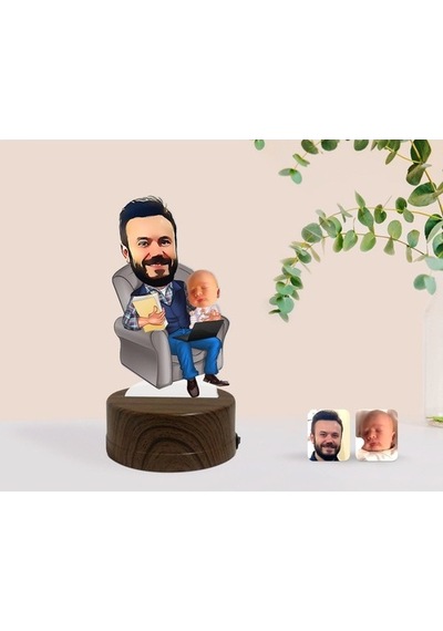 Kişiye Özel Baba Oğul Karikatürlü Dekoratif 3D Biblo Led Işıklı G (483006643)