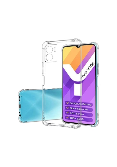 Vivo Y15s Kapak Kamera Korumalı Airbag Antishock Köşe Korumalı Şeffaf Silikon Kılıf