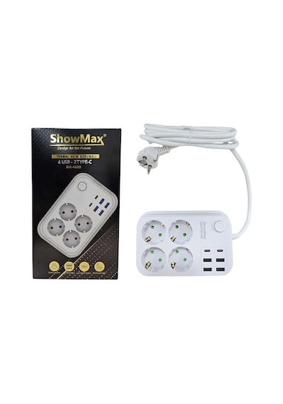 Showmax Sh-4629 Termal Akım Korumalı Priz 4 Priz+4 Usb+2 Type-c Giriş 1