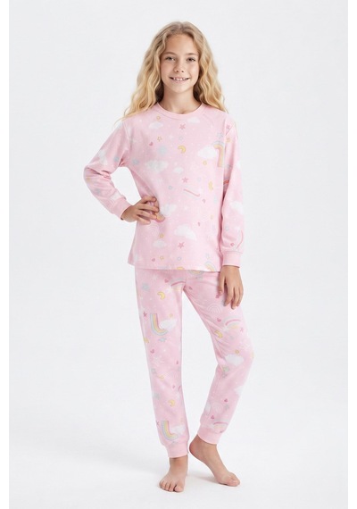 Modanino %100 Pamuk Ve Baskılı Kız Çocuk Pijama Takımı 8-13 Yaş 12739ıs Pembe