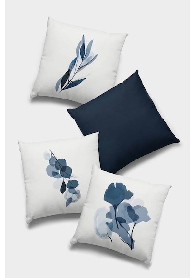 Lacivert Yapraklı Çift Taraf 4'lü Set Kırlent Kılıfı 4kr052n11