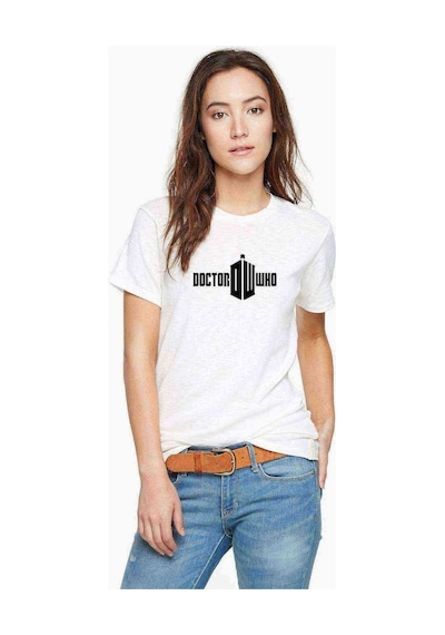 Doctor Who Logo Baskılı Beyaz Kadın Tshirt