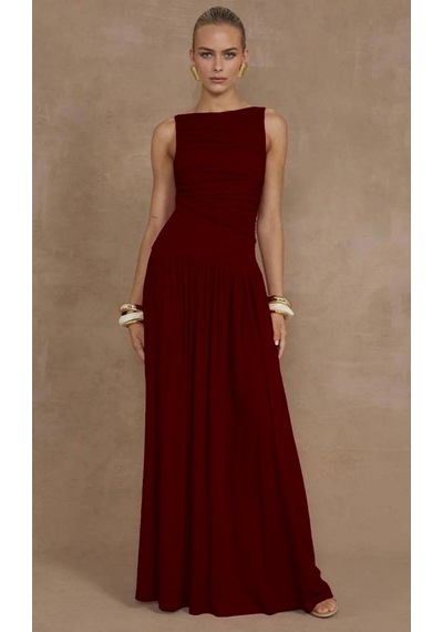 Madmext Bordo Önü Dökümlü Uzun Boy Kadın Elbise Mg2364 Bordo