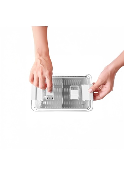 Vinoa 2,5 Litre Süzgeçli Buzdolabı Düzenleyici Organizer + Saklama Kabı Beyaz