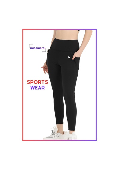 Kadın Siyah Yüksek Bel Çift Cepli Toparlayıcı Spor Tayt 1057 SiYAH