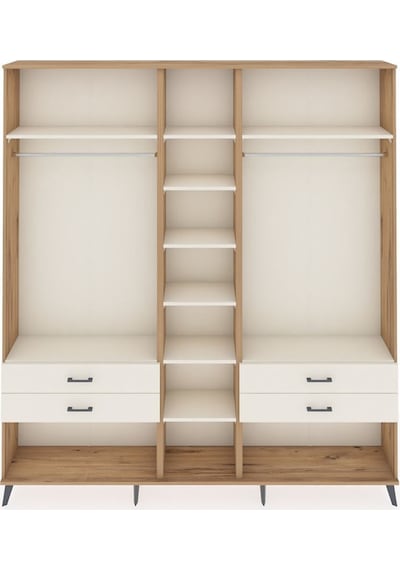 Arges Dolap 10 Raflı 4 Çekmeceli 2 Askılı 220x30x243 Çam-aytaşı/aytaşı Aytası/aytası