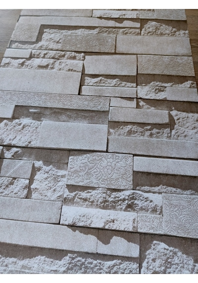 Red %100 Silinebilir Krem Hafif Simli Hava Alabilen Taş Desen 3d Duvar Kağıdı 5 M² Diğer