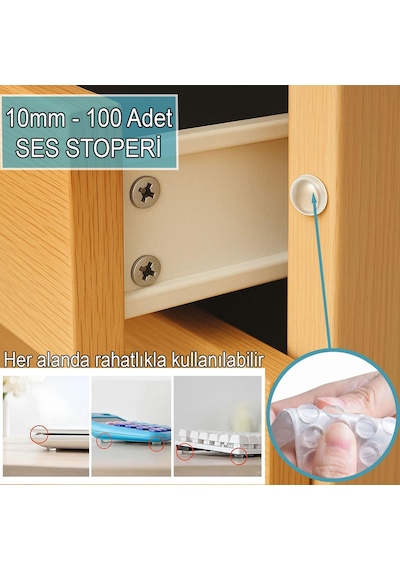 100 Lü 10mm Yapışkanlı Şeffaf Silikon Ses Stoperi Dolap Çekmece Tamponu Koruyucu Şeffaf