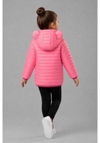Mnk Baby & Kids Kız Çocuk Kapüşonlu İçi Polarlı Fermuarlı Şişme Mont M00859 Pembe